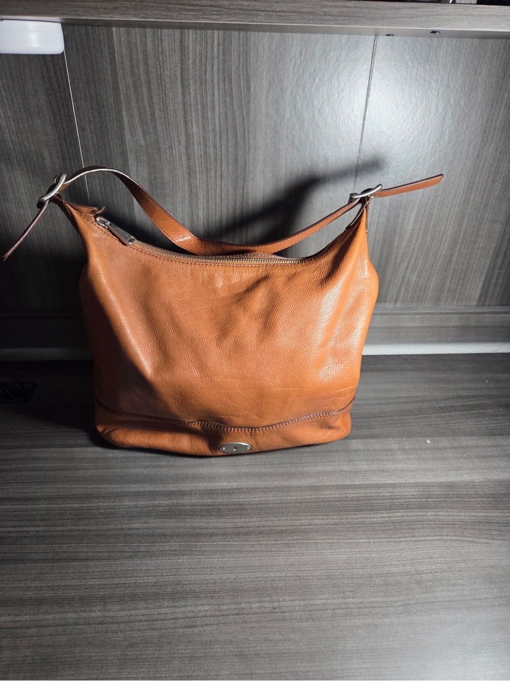 Fossil Pebble Leather Hobo Shoulder Bag - Cognac